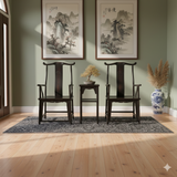 Chinese Traditional Black Brown Yoke-Back Armchair Set w Small Table GB257S