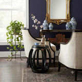 Chinese Black Color Flower Graphic Round Barrel Shape Wood Stool ws3131S