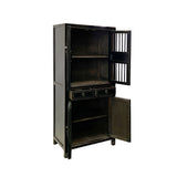 Chinese Distressed Black Bookcase Display Cabinet with Drawers - Narrow Curio Storage cs7585S