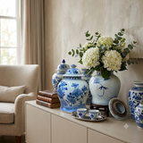 Chinese Blue White Porcelain Flower Birds Graphic Temple Jar ws1393S