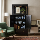 Chinese Distressed Black Lacquer Open Shelf Storage Wardrobe Cabinet cs7066S
