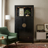 Chinese Distressed Black Lacquer Open Shelf Storage Wardrobe Cabinet cs7066S