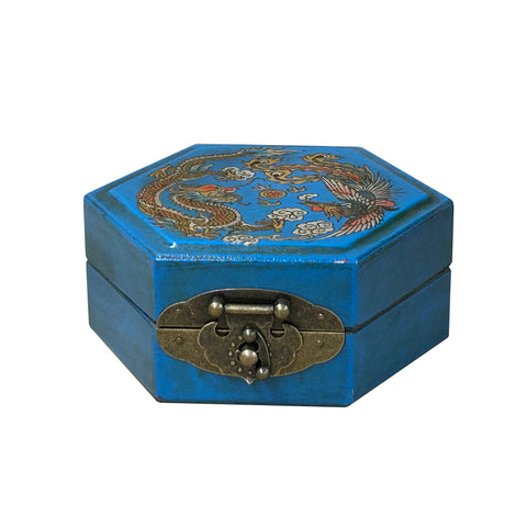 Oriental Blue Dragon Phoenix Container