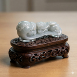 Chinese Jade Tabletop Figure With Zodiac Dragon And Pixie On Luyi Platform vs963NS