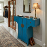 Chinese Moon Face T-Shape Benitoite Blue Drawers Side Table Cabinet cs7510S