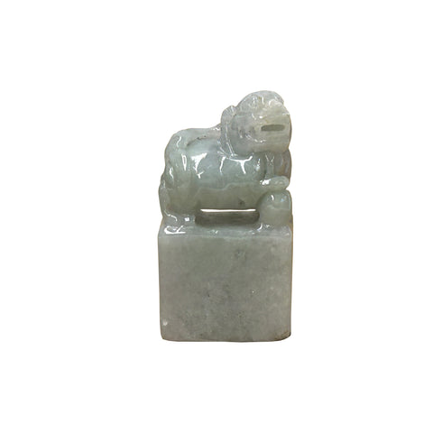 Hand Carved Jade Guardian Lion Seal Pendant Chinese Amulet