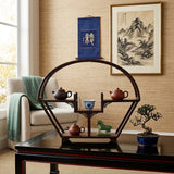 Chinese Oriental Brown Wood Arch Cone Small Curio Display Stand ws199S