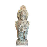 Chinese Rustic Wood Gray Brown Bodhisattva  Kwan Yin 3 Sides Statue ws753S