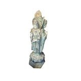 Chinese Rustic Wood Gray Brown Bodhisattva  Kwan Yin 3 Sides Statue ws753S