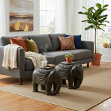 Chinese Small Pair Distressed Black Gray Stone Fengshui Elephant Statues ws954S