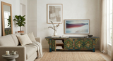 Chinese Tibetan Teal Green Blue Jewel Treasure Graphic Low TV Console Table cs7744S