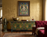 Chinese Tibetan Teal Green Blue Jewel Treasure Graphic Low TV Console Table cs7744S