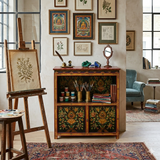 Chinese Tibetan Treasure Color Flower Graphic Credenza Storage Cabinet cs5804S