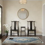 Chinese Traditional Tan Wood Yoke-Back Armchair Set w Small Table cs5071S