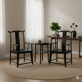 Chinese Traditional Tan Wood Yoke-Back Armchair Set w Small Table cs5071S