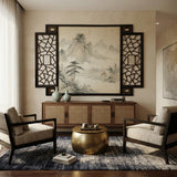 Chinese Two Brown Tone Lattice Pattern Center Open Wall Panel Frame cs780S