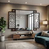 Chinese Two Brown Tone Lattice Pattern Center Open Wall Panel Frame cs780S