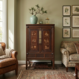 Chinese Vintage Boxwood Flower Inset Motif Accent Storage Cabinet cs7769S