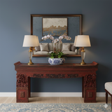 Chinese Vintage Brick Red Golden Carving Long Altar Console Table cs7756S