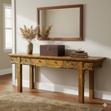 Chinese Vintage Distressed Orange Drawers Long Console Foyer Altar Table cs7570S