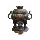 Chinese Vintage Lotus Theme Metal Ding Shape Incense Burner Display cs2796S