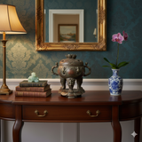 Chinese Vintage Lotus Theme Metal Ding Shape Incense Burner Display cs2796S