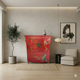 Chinese Vintage Red Golden Flower Birds Scenery Armories  Storage Cabinet cs6035S
