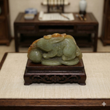 Chinese Yellow Green Lucky Zodiac Jade Rabbit On Coin Pendant Figure s1505NS