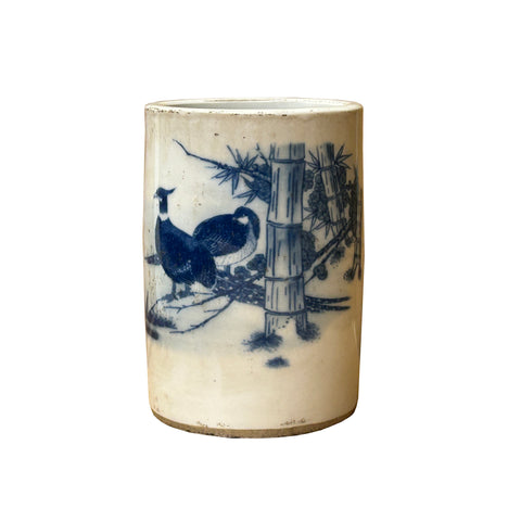 blue bird porcelain vase brush holder
