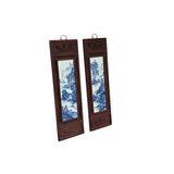 pair Chinese blue and white porcelain landscape wall panels