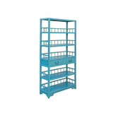 Antique style tall blue bookshelf
