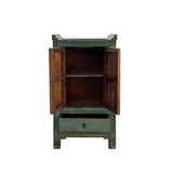 Distressed Sage Green Slim Narrow Point Edge Side Table Credenza Cabinet ws4391S