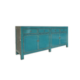 Oriental Distressed Teal Blue Credenza Sideboard Buffet Table Cabinet ws4408S