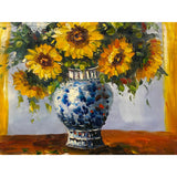 Impasto Oil Paint Canvas Art Sunflowers BW Vase Scroll Painting ws3443S