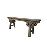 Distressed Brown Light Blue Village Slim Narrow Scroll Apron Wood Bench ws4532S