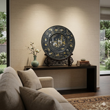 Chinoiseries Brown Lacquer Golden Graphic Wood Display Disc Art GB198S