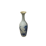 Handmade Tall Slim Ceramic Vase Blue White Glaze Bird Artwork Oriental Home Decor Piece
