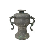 Vintage Look Gray Green Ancient Ding Shape Vessel Holder Display Art GB342S