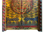 Hand-Painted Tibetan Dragon and Floral Graphic Tall Armoire Cabinet - Heavy Solid Wood 2-Door Wardrobe with Ample Storage for Any Room Display cs7683S