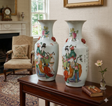 Traditional Chinese Famille Rose Figural Porcelain Display Vases