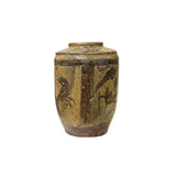 Vintage Earth Tone Pottery Vase Beige Brown Rustic Village Ceramic Decoration