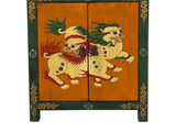 Tibetan Oriental Green Orange Foo Dogs Lions End Table Nightstand ws4634S