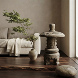 24" Distressed Stone Round Lotus Pattern Stack Lantern Display Art ws4974S