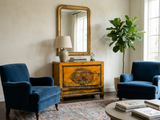 Distressed Yellowish Floral Graphic Mid Size Credenza Sideboard Cabinet GB682S