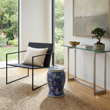 Distressed Blue & White Porcelain Round Butterflies Stool Side Table cs4782S