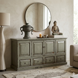 Distressed Gloss Gray 4 Doors Drawers Credenza Sideboard Console Cabinet ws4347S