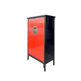 Distressed Black Rim Chinese Red MoonFace Doors Storage Cabinet ws4083S
