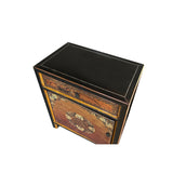 Oriental Distressed Orange Base Flower Graphic Black Body End Table Nightstand ws4411S