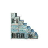 Distressed Pastel Blue Triangle Step Tansu Storage Cabinet Display Room Divider ws4357S
