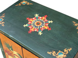 Tibetan Oriental Green Orange Foo Dogs Lions End Table Nightstand ws4634S
